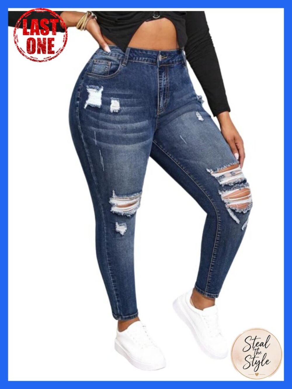 High Waisted Skinny Jeggings Plus Size Stretchy Distressed Denim